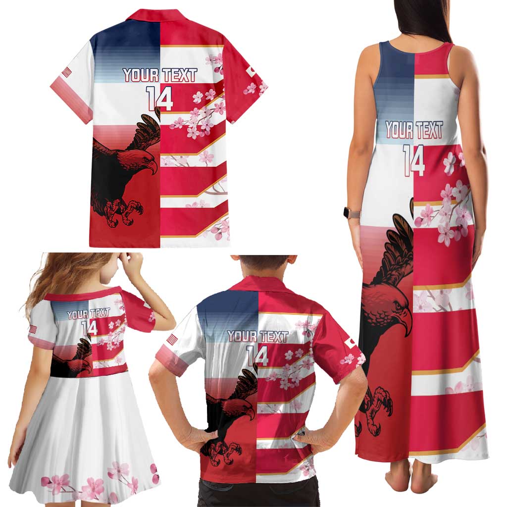 USA and Japan Rugby Custom Family Matching Tank Maxi Dress and Hawaiian Shirt Eagles Brave Blossoms Together Pacific - Wonder Print Shop