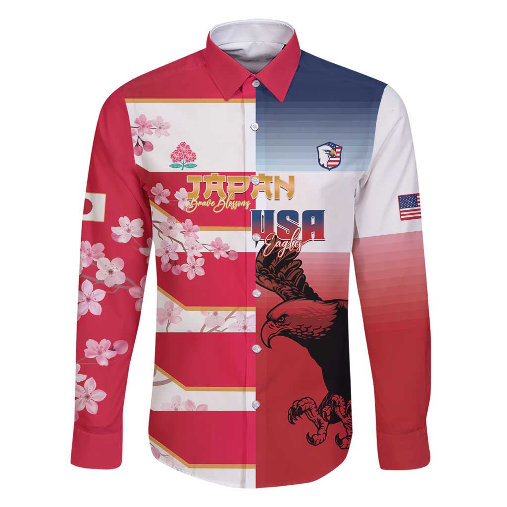 USA and Japan Rugby Custom Family Matching Tank Maxi Dress and Hawaiian Shirt Eagles Brave Blossoms Together Pacific - Wonder Print Shop