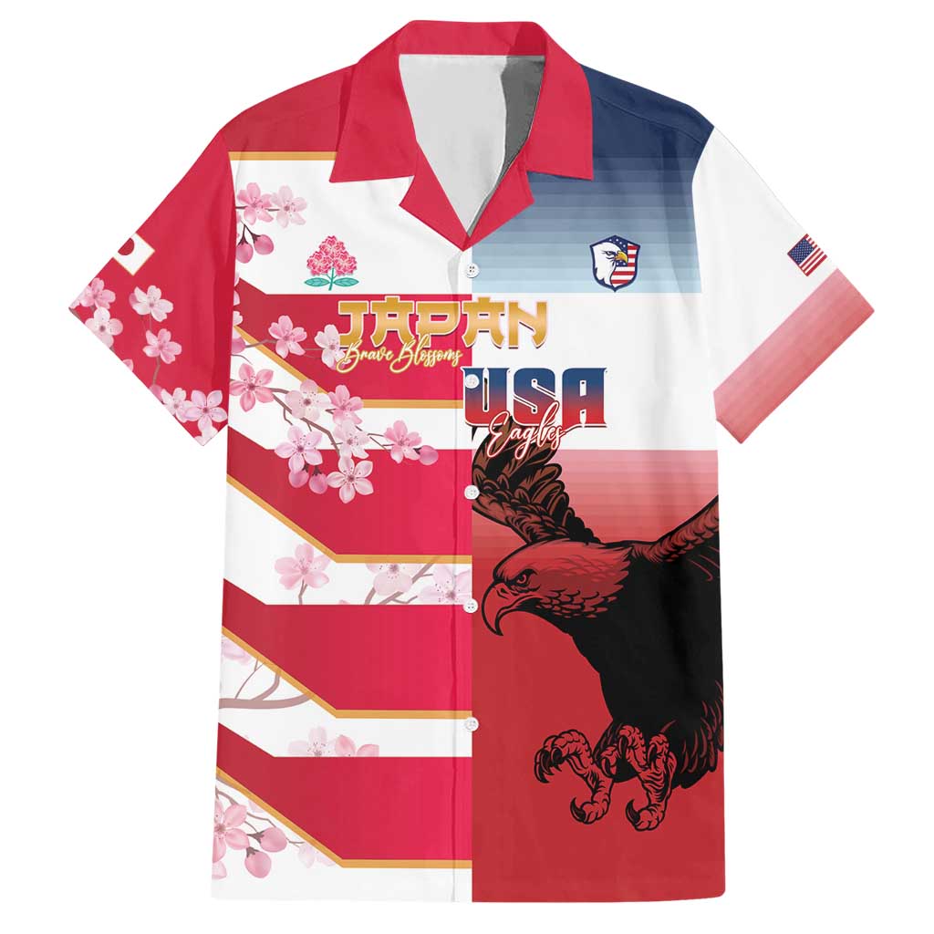 USA and Japan Rugby Custom Hawaiian Shirt Eagles Brave Blossoms Together Pacific - Wonder Print Shop