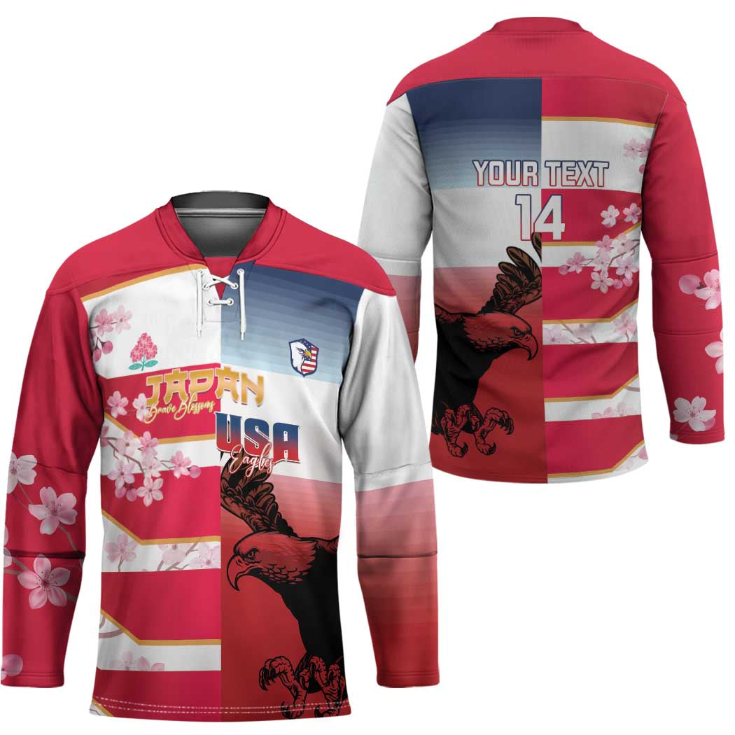 USA and Japan Rugby Custom Hockey Jersey Eagles Brave Blossoms Together Pacific - Wonder Print Shop