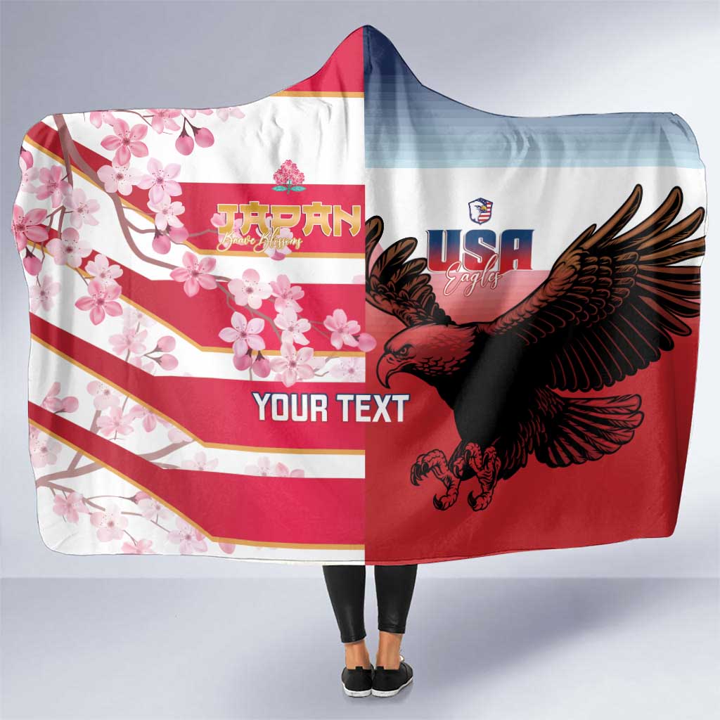USA and Japan Rugby Custom Hooded Blanket Eagles Brave Blossoms Together Pacific - Wonder Print Shop