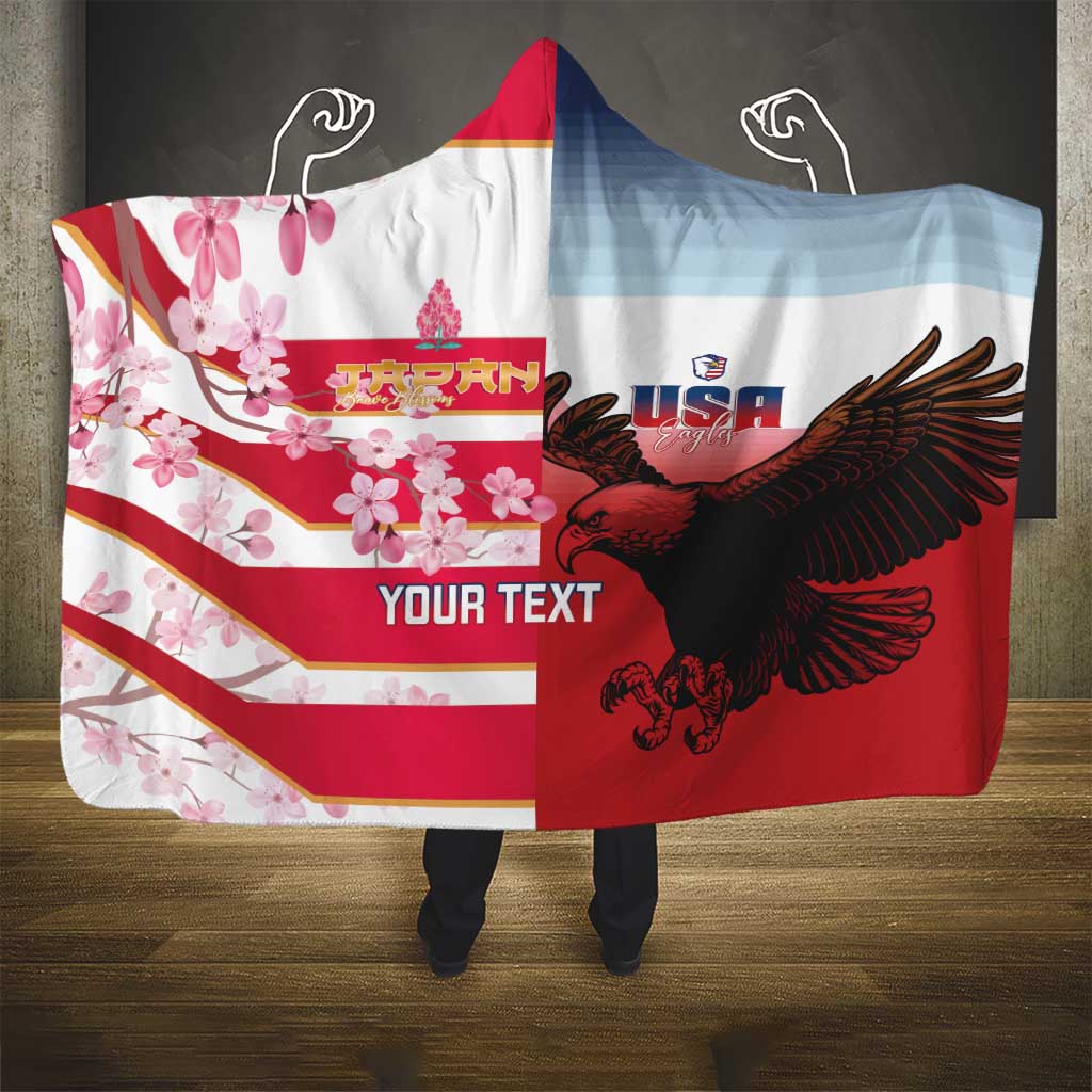 USA and Japan Rugby Custom Hooded Blanket Eagles Brave Blossoms Together Pacific - Wonder Print Shop