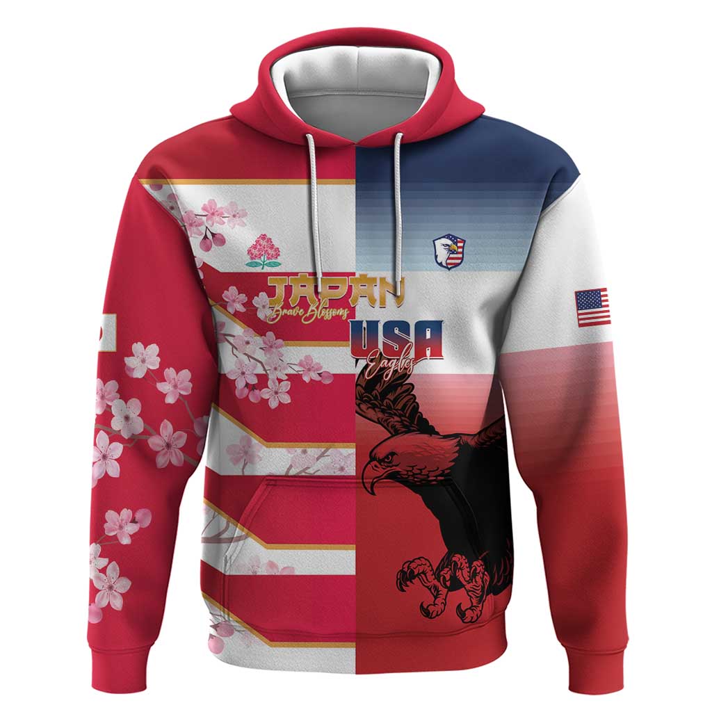 USA and Japan Rugby Custom Hoodie Eagles Brave Blossoms Together Pacific - Wonder Print Shop