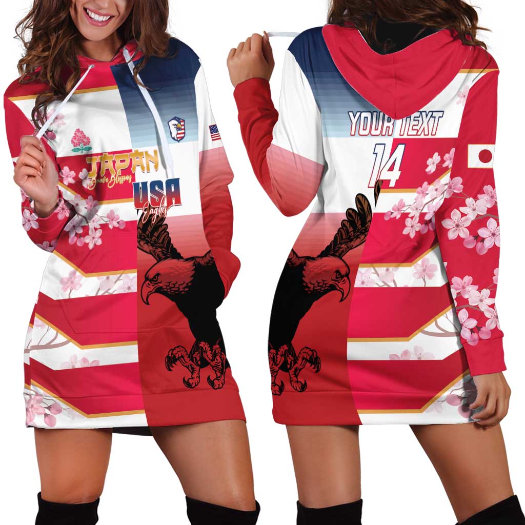 USA and Japan Rugby Custom Hoodie Dress Eagles Brave Blossoms Together Pacific - Wonder Print Shop