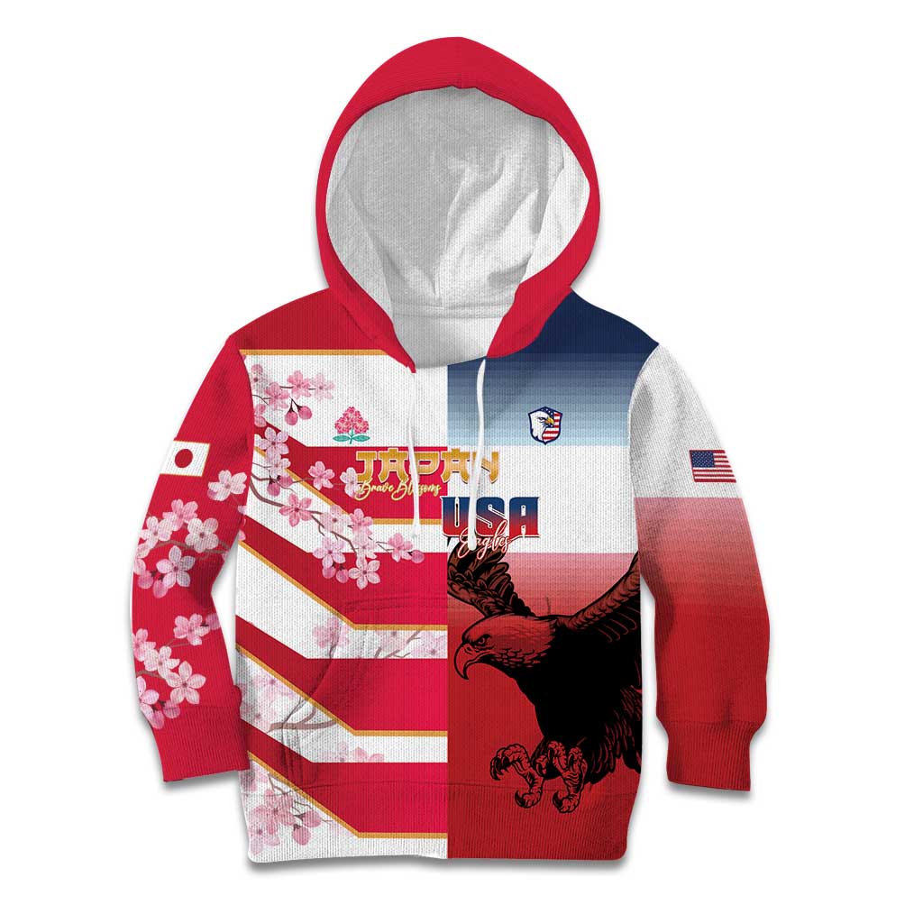 USA and Japan Rugby Custom Kid Hoodie Eagles Brave Blossoms Together Pacific - Wonder Print Shop