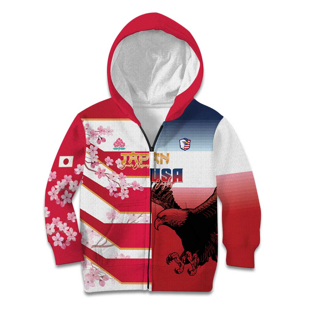 USA and Japan Rugby Custom Kid Hoodie Eagles Brave Blossoms Together Pacific - Wonder Print Shop