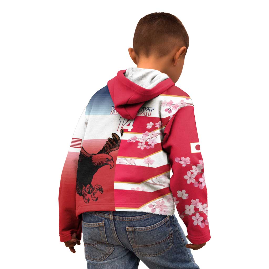 USA and Japan Rugby Custom Kid Hoodie Eagles Brave Blossoms Together Pacific - Wonder Print Shop