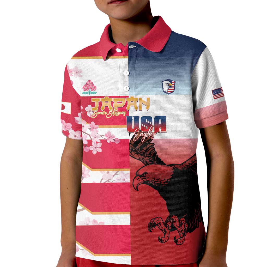 USA and Japan Rugby Custom Kid Polo Shirt Eagles Brave Blossoms Together Pacific - Wonder Print Shop