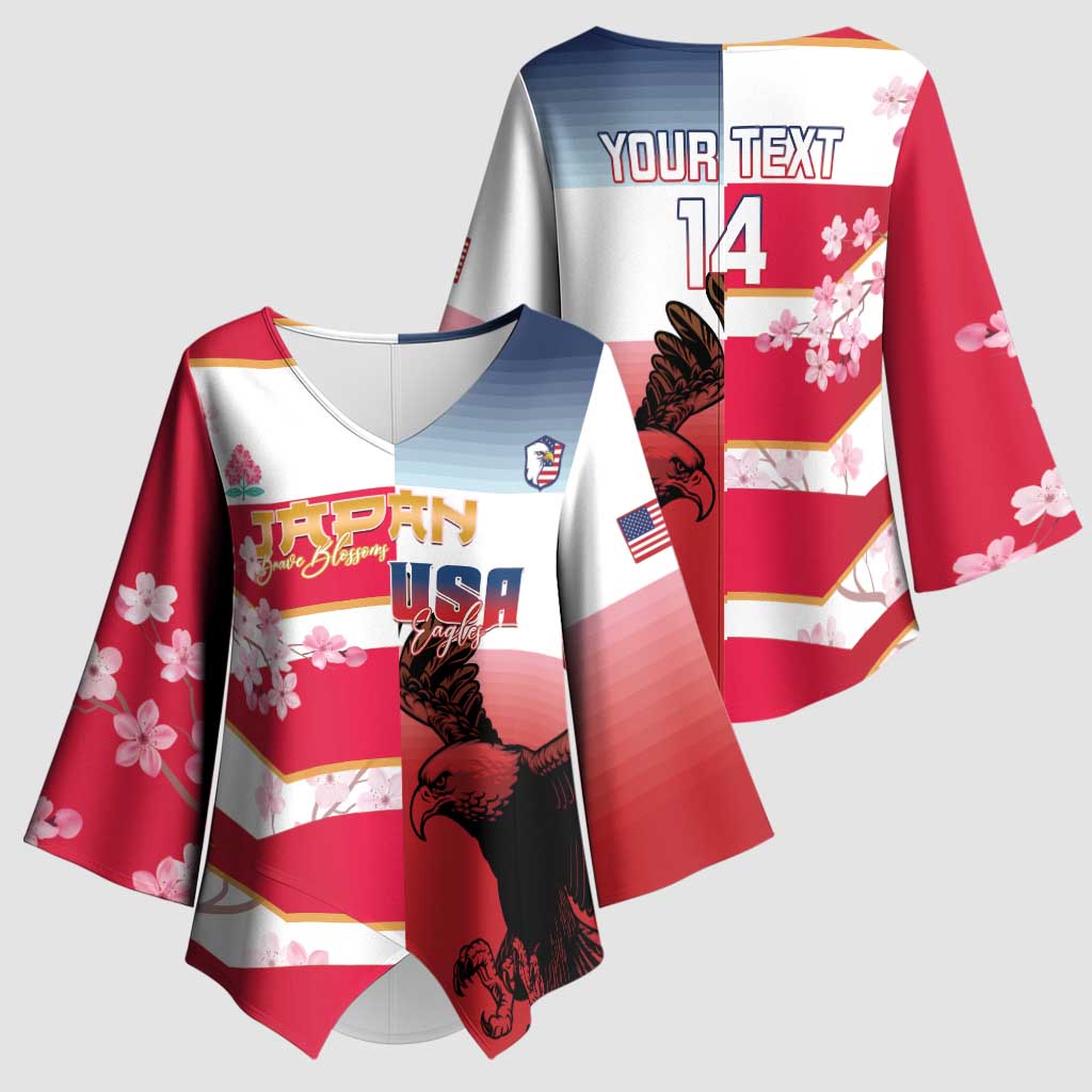 USA and Japan Rugby Custom Kimono Sleeve Blouse Eagles Brave Blossoms Together Pacific - Wonder Print Shop