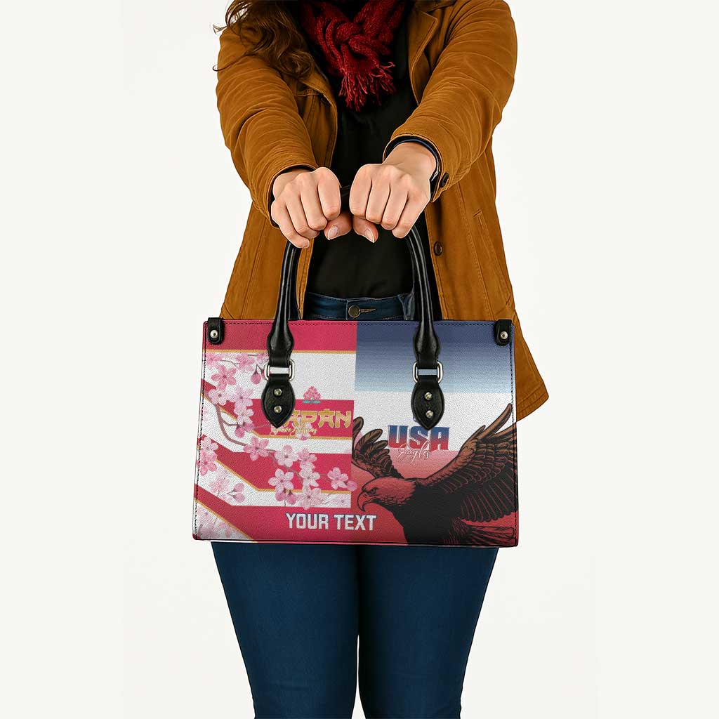 USA and Japan Rugby Custom Leather Bag Eagles Brave Blossoms Together Pacific - Wonder Print Shop