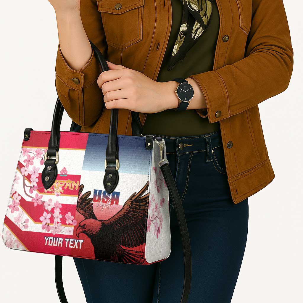 USA and Japan Rugby Custom Leather Bag Eagles Brave Blossoms Together Pacific - Wonder Print Shop