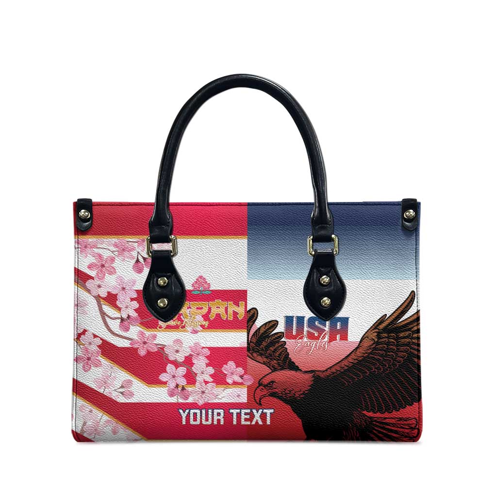 USA and Japan Rugby Custom Leather Bag Eagles Brave Blossoms Together Pacific - Wonder Print Shop