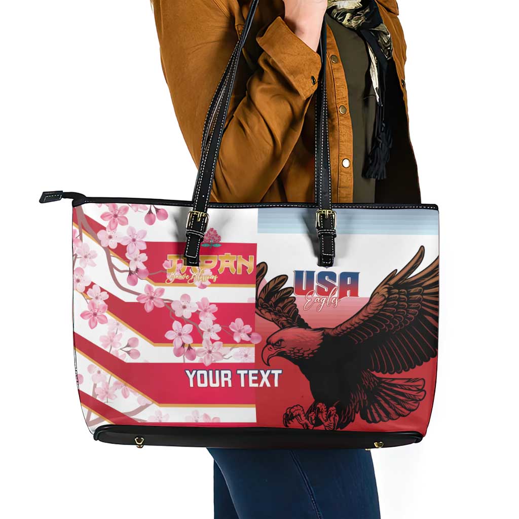 USA and Japan Rugby Custom Leather Tote Bag Eagles Brave Blossoms Together Pacific - Wonder Print Shop