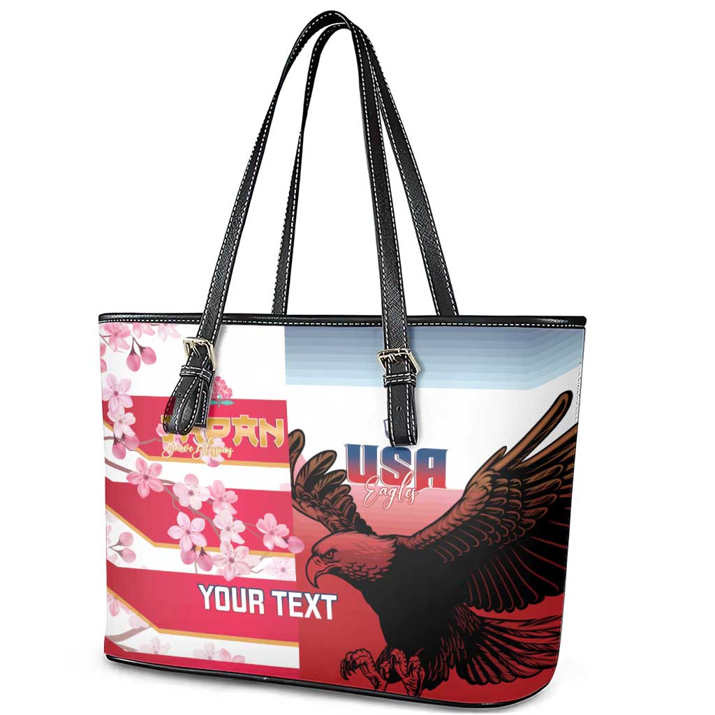 USA and Japan Rugby Custom Leather Tote Bag Eagles Brave Blossoms Together Pacific - Wonder Print Shop