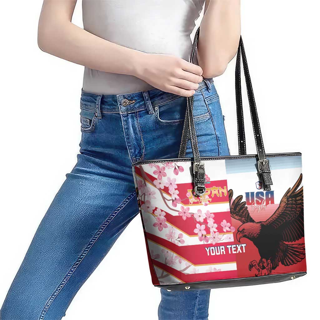 USA and Japan Rugby Custom Leather Tote Bag Eagles Brave Blossoms Together Pacific - Wonder Print Shop