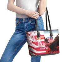 USA and Japan Rugby Custom Leather Tote Bag Eagles Brave Blossoms Together Pacific - Wonder Print Shop