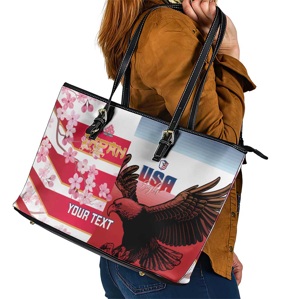 USA and Japan Rugby Custom Leather Tote Bag Eagles Brave Blossoms Together Pacific - Wonder Print Shop