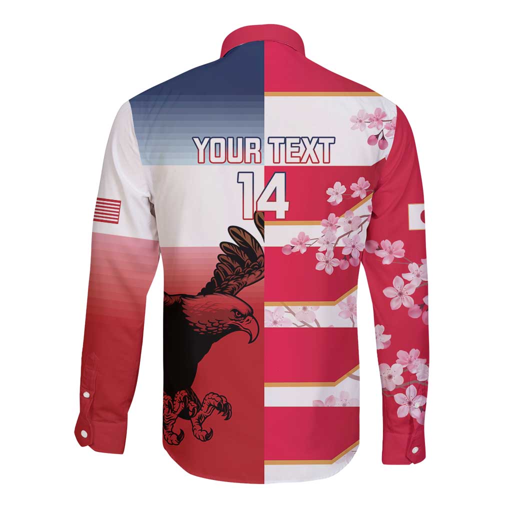 USA and Japan Rugby Custom Long Sleeve Button Shirt Eagles Brave Blossoms Together Pacific - Wonder Print Shop