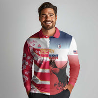 USA and Japan Rugby Custom Long Sleeve Polo Shirt Eagles Brave Blossoms Together Pacific - Wonder Print Shop