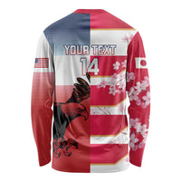 USA and Japan Rugby Custom Long Sleeve Shirt Eagles Brave Blossoms Together Pacific - Wonder Print Shop