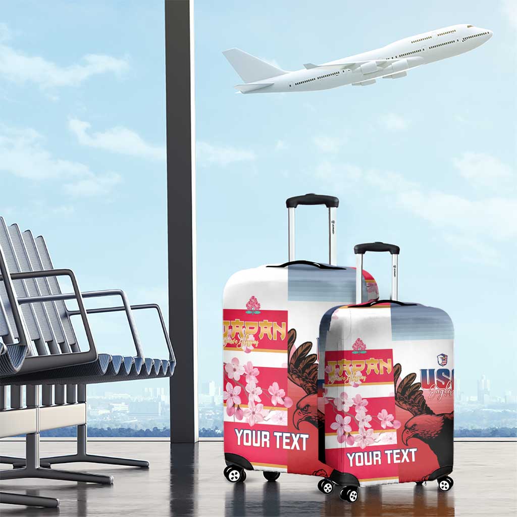 USA and Japan Rugby Custom Luggage Cover Eagles Brave Blossoms Together Pacific - Wonder Print Shop