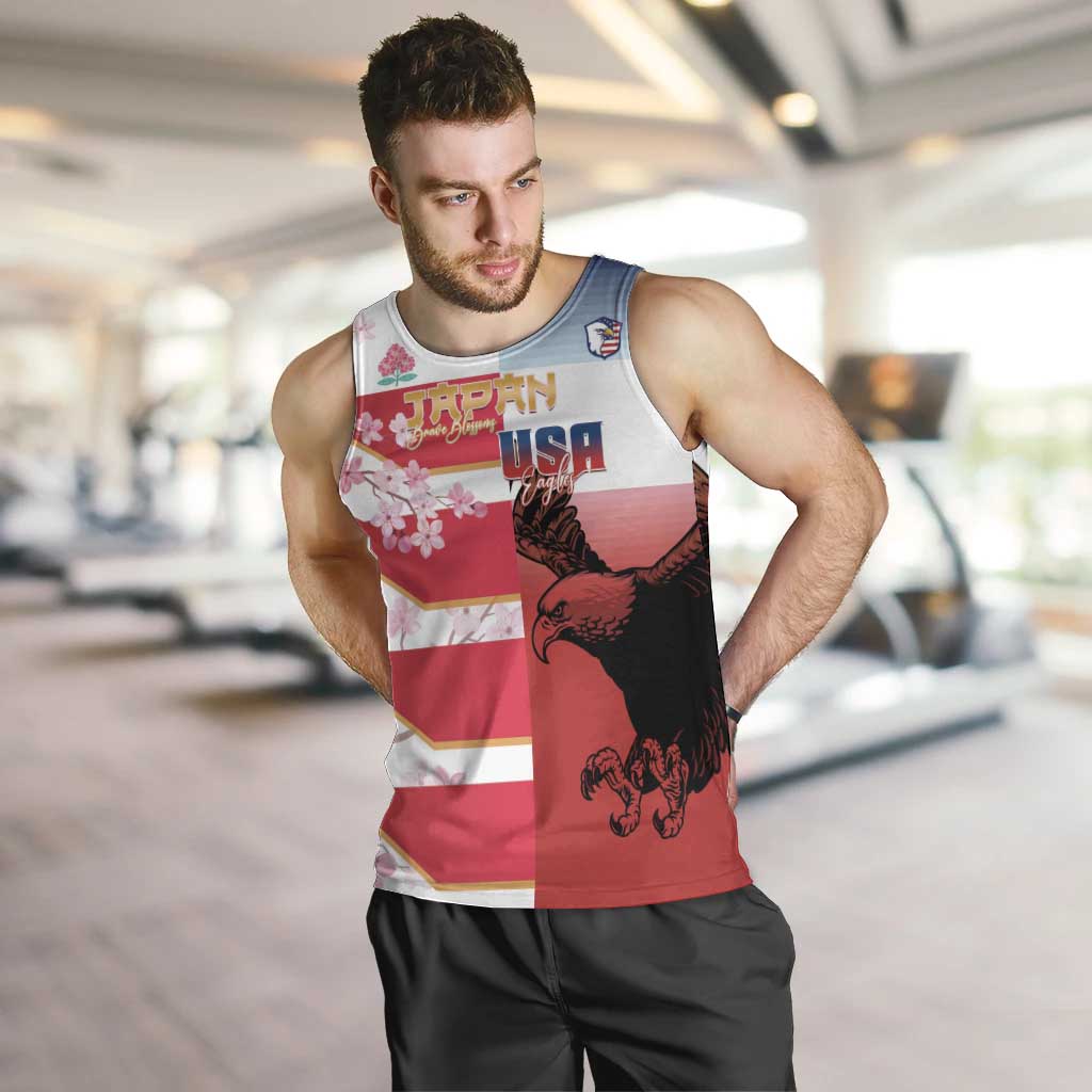 USA and Japan Rugby Custom Men Tank Top Eagles Brave Blossoms Together Pacific - Wonder Print Shop