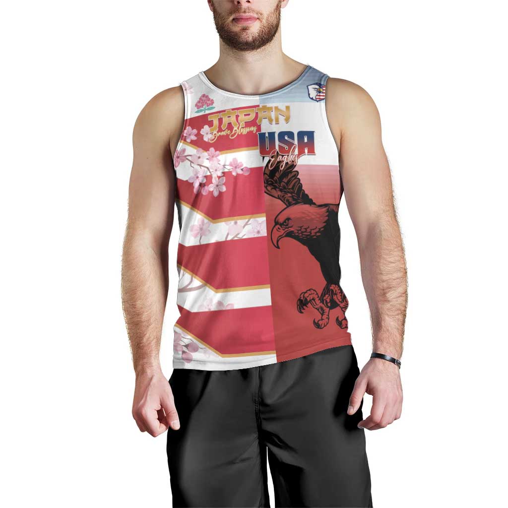 USA and Japan Rugby Custom Men Tank Top Eagles Brave Blossoms Together Pacific - Wonder Print Shop