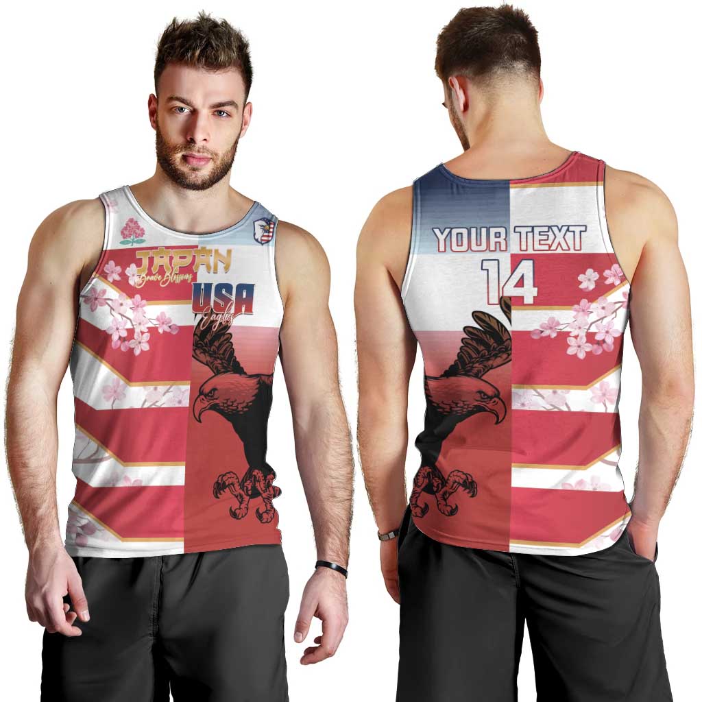 USA and Japan Rugby Custom Men Tank Top Eagles Brave Blossoms Together Pacific - Wonder Print Shop