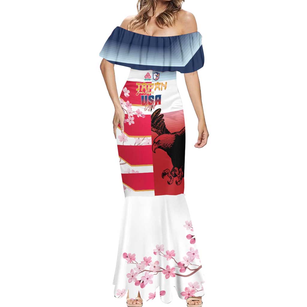USA and Japan Rugby Custom Mermaid Dress Eagles Brave Blossoms Together Pacific - Wonder Print Shop