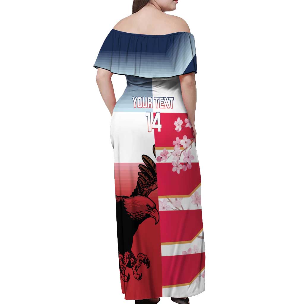 USA and Japan Rugby Custom Off Shoulder Maxi Dress Eagles Brave Blossoms Together Pacific - Wonder Print Shop