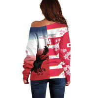 USA and Japan Rugby Custom Off Shoulder Sweater Eagles Brave Blossoms Together Pacific - Wonder Print Shop