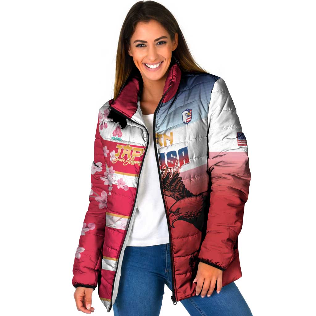 USA and Japan Rugby Custom Padded Jacket Eagles Brave Blossoms Together Pacific - Wonder Print Shop