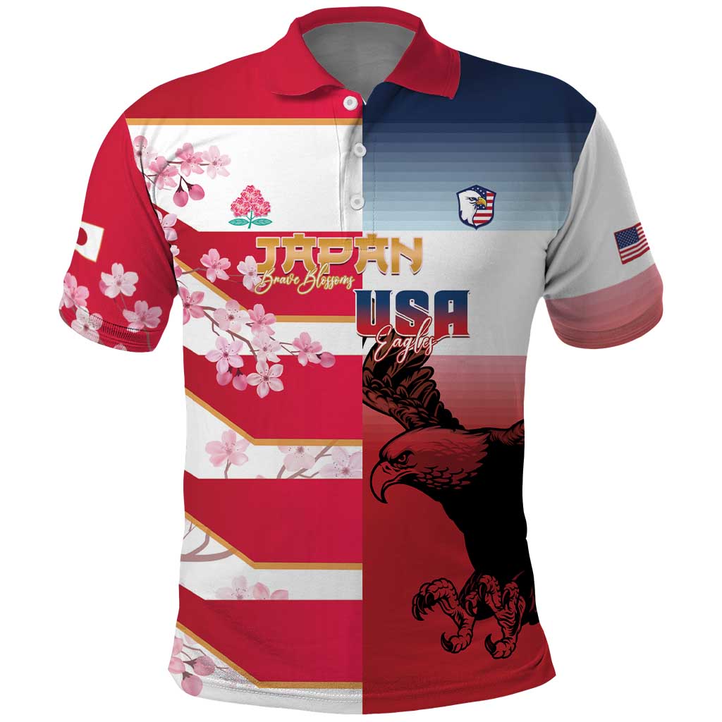 USA and Japan Rugby Custom Polo Shirt Eagles Brave Blossoms Together Pacific - Wonder Print Shop