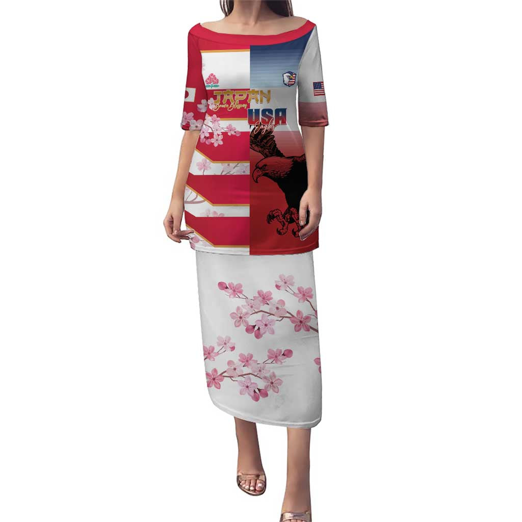 USA and Japan Rugby Custom Puletasi Eagles Brave Blossoms Together Pacific - Wonder Print Shop