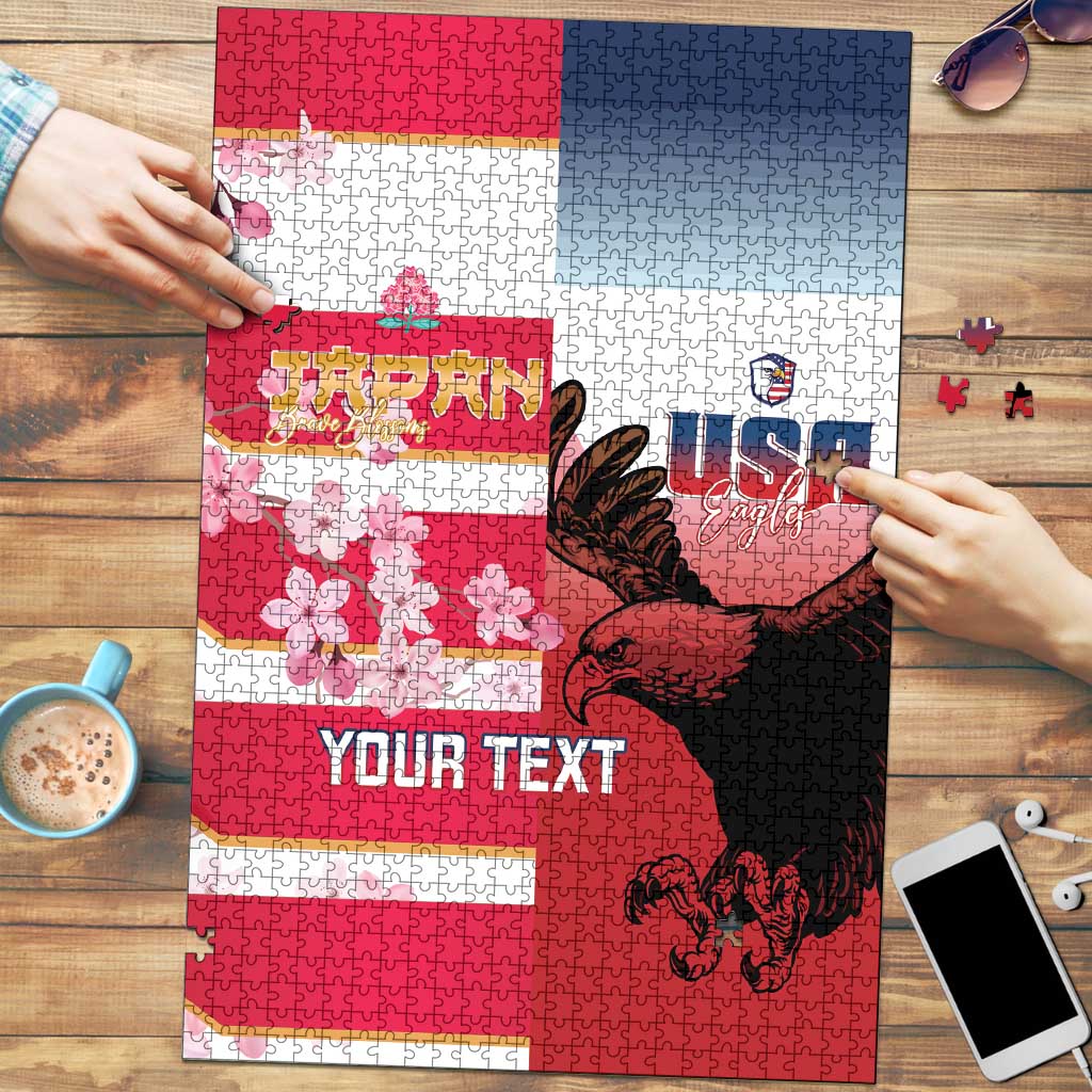 USA and Japan Rugby Custom Puzzle Eagles Brave Blossoms Together Pacific - Wonder Print Shop