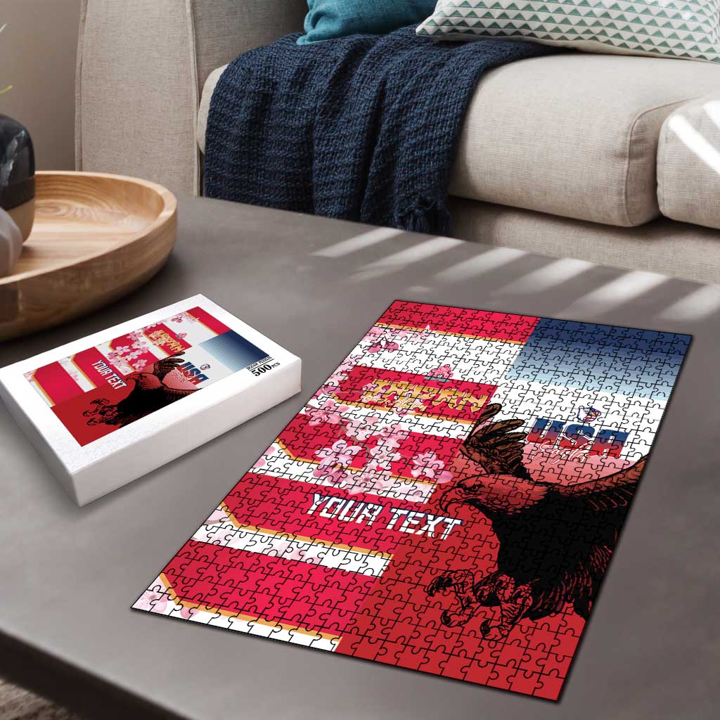 USA and Japan Rugby Custom Puzzle Eagles Brave Blossoms Together Pacific - Wonder Print Shop