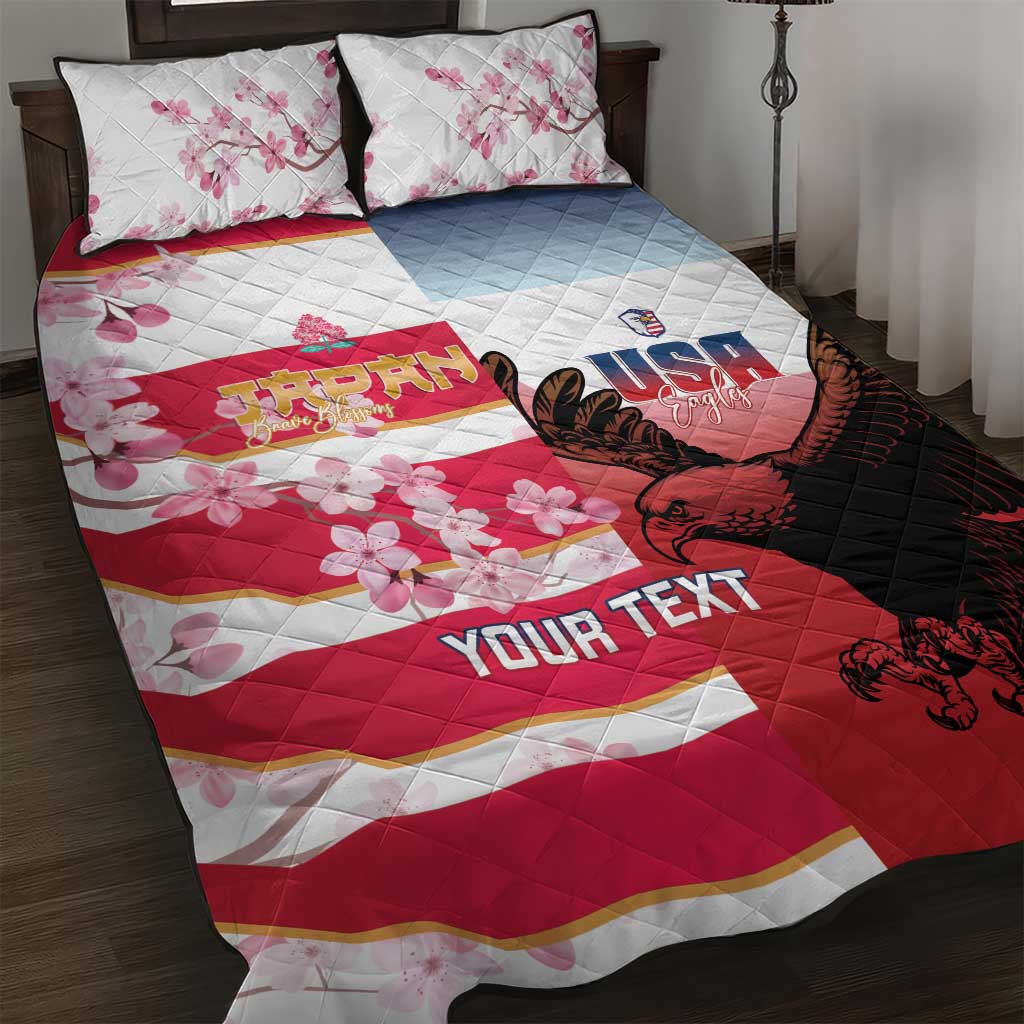 USA and Japan Rugby Custom Quilt Bed Set Eagles Brave Blossoms Together Pacific - Wonder Print Shop