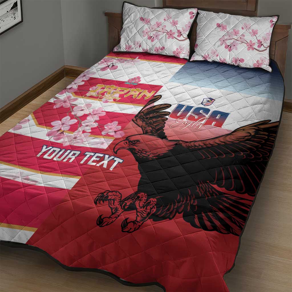 USA and Japan Rugby Custom Quilt Bed Set Eagles Brave Blossoms Together Pacific - Wonder Print Shop
