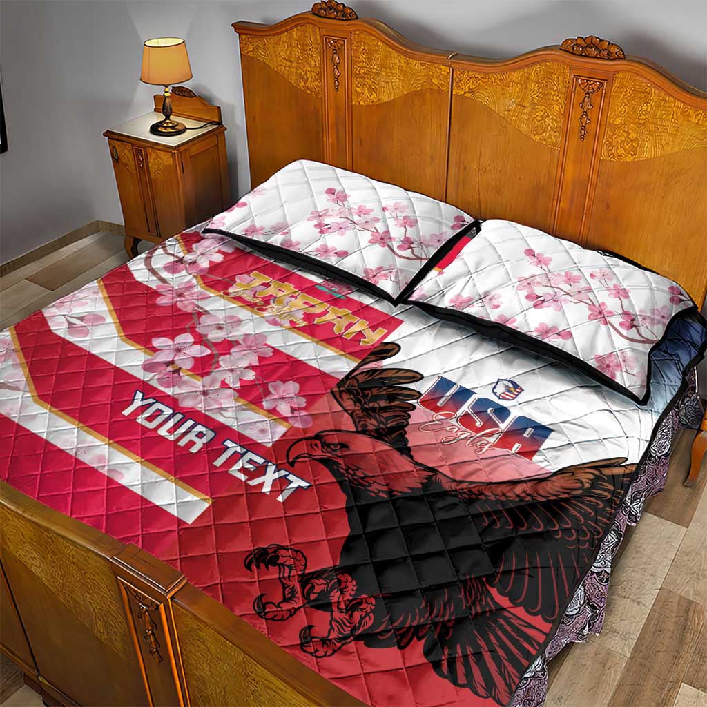 USA and Japan Rugby Custom Quilt Bed Set Eagles Brave Blossoms Together Pacific - Wonder Print Shop