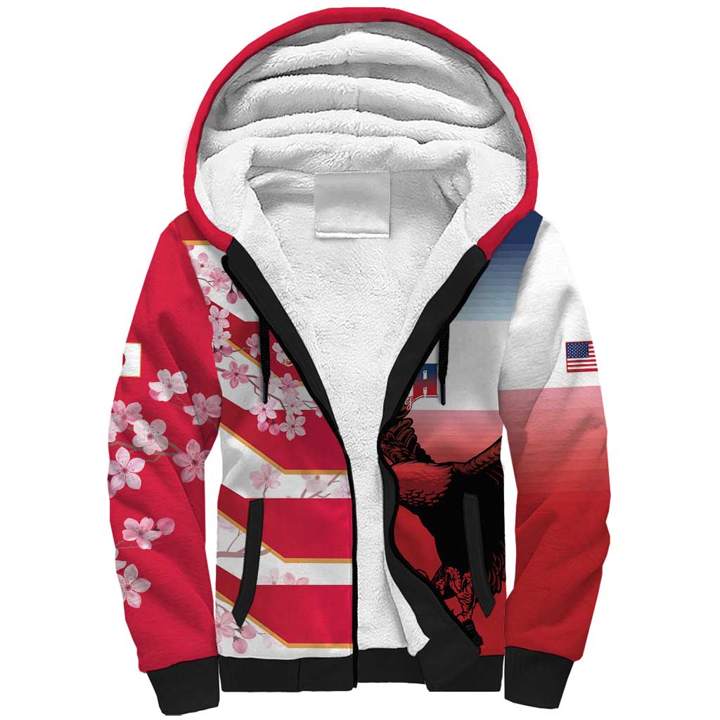 USA and Japan Rugby Custom Sherpa Hoodie Eagles Brave Blossoms Together Pacific - Wonder Print Shop