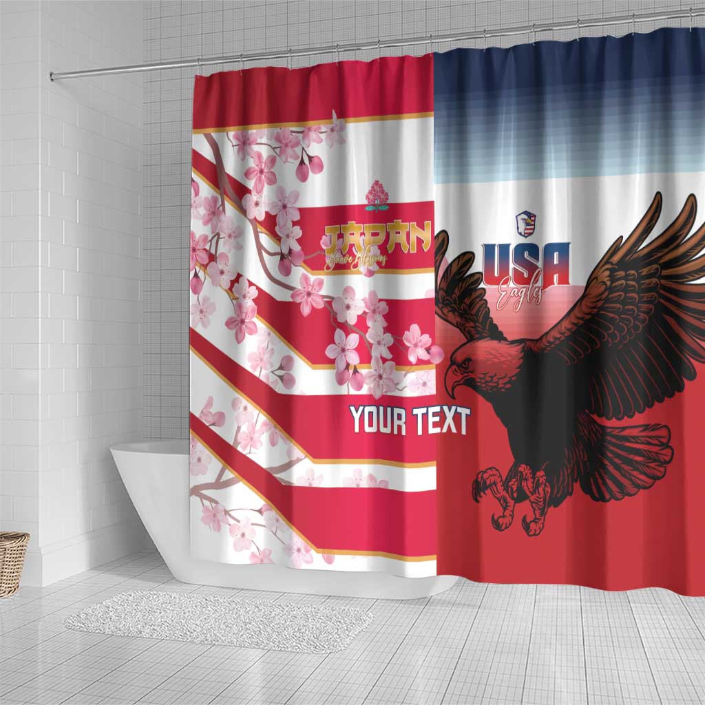 USA and Japan Rugby Custom Shower Curtain Eagles Brave Blossoms Together Pacific - Wonder Print Shop