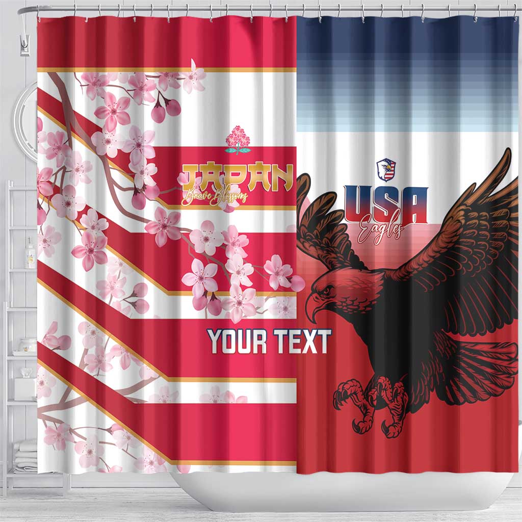 USA and Japan Rugby Custom Shower Curtain Eagles Brave Blossoms Together Pacific - Wonder Print Shop