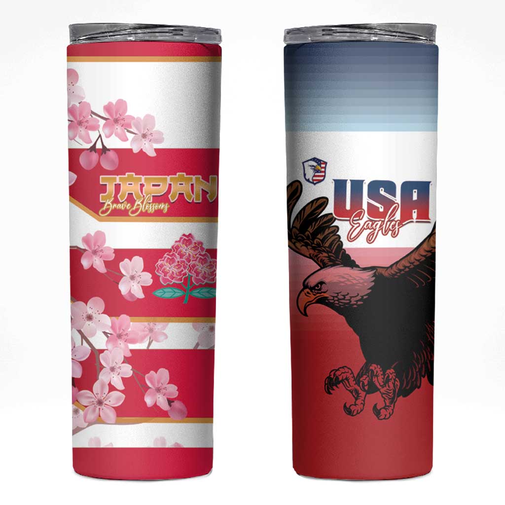 USA and Japan Rugby Skinny Tumbler Eagles Brave Blossoms Together Pacific - Wonder Print Shop