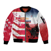 USA and Japan Rugby Custom Sleeve Zip Bomber Jacket Eagles Brave Blossoms Together Pacific - Wonder Print Shop
