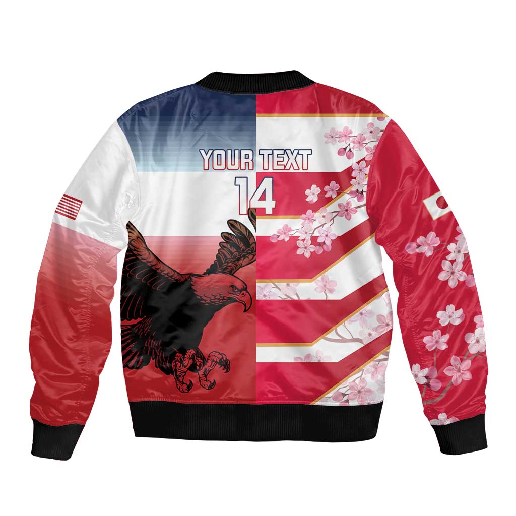 USA and Japan Rugby Custom Sleeve Zip Bomber Jacket Eagles Brave Blossoms Together Pacific - Wonder Print Shop