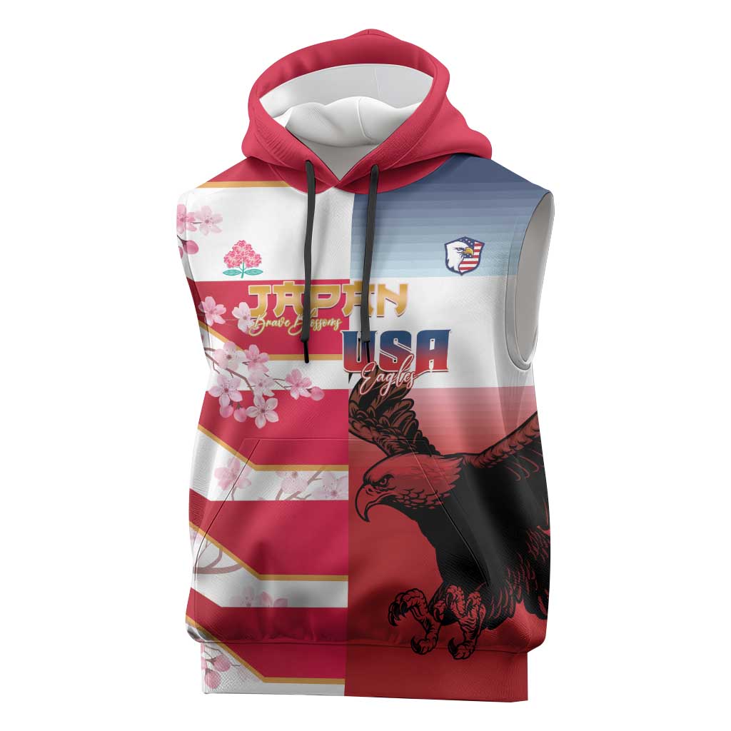 USA and Japan Rugby Custom Sleeveless Hoodie Eagles Brave Blossoms Together Pacific - Wonder Print Shop