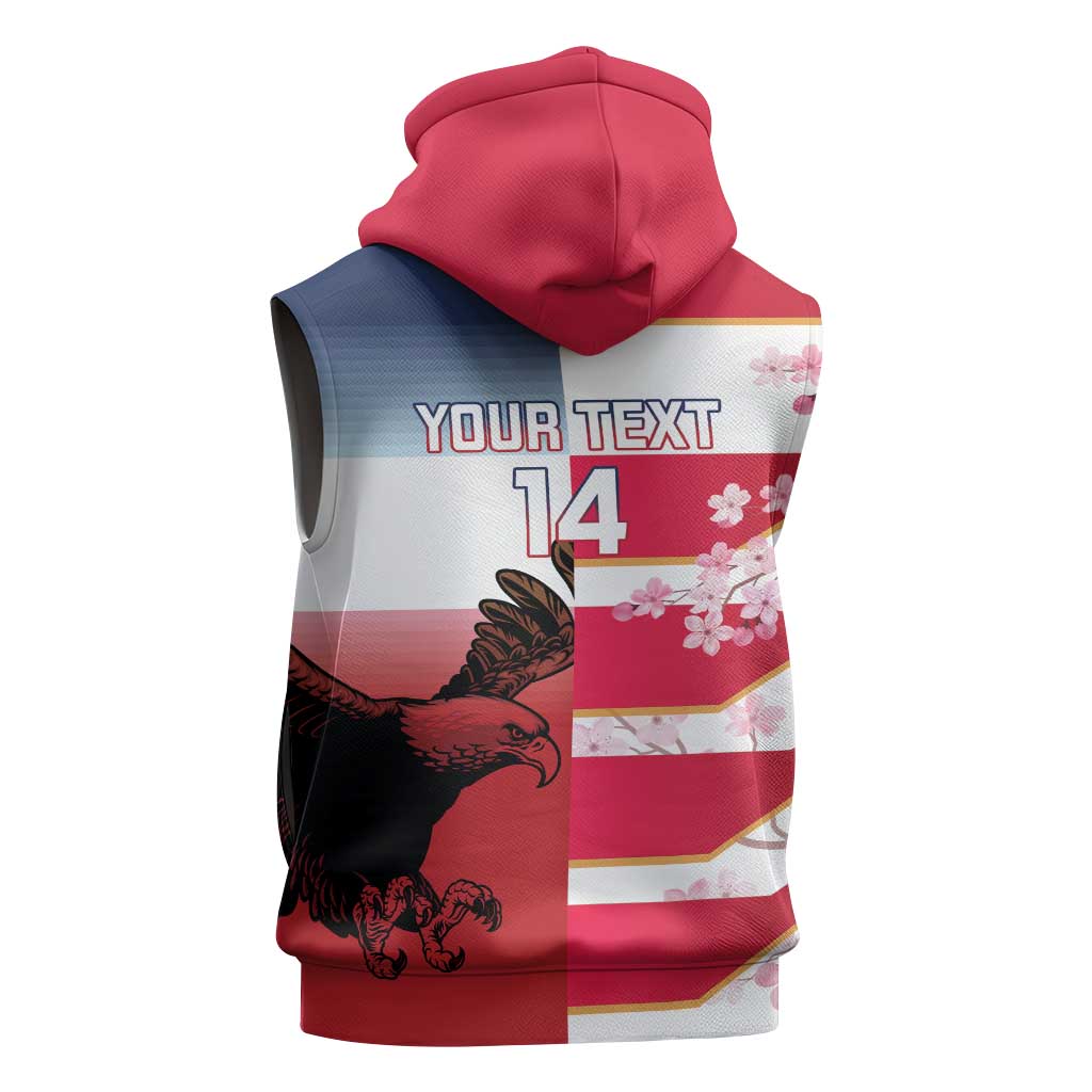 USA and Japan Rugby Custom Sleeveless Hoodie Eagles Brave Blossoms Together Pacific - Wonder Print Shop