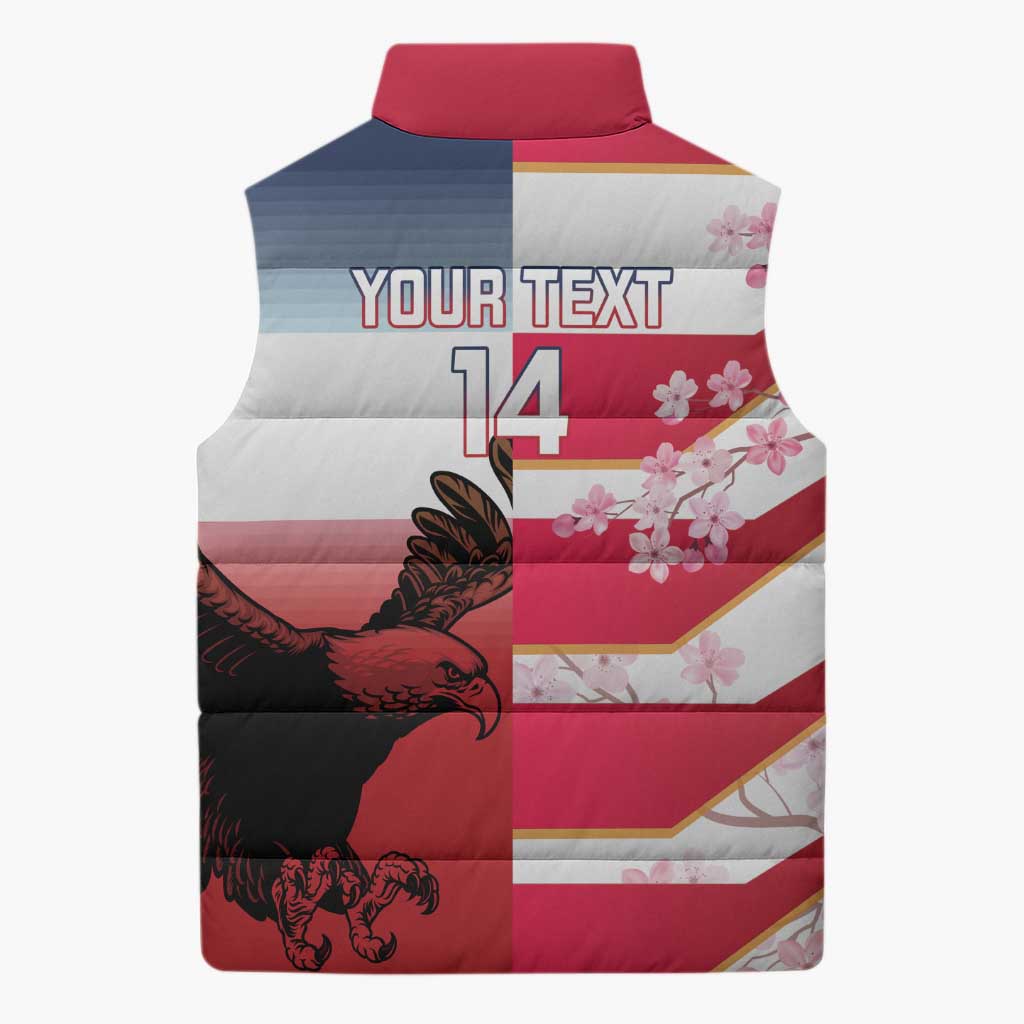 USA and Japan Rugby Custom Sleeveless Puffer Jacket Eagles Brave Blossoms Together Pacific - Wonder Print Shop