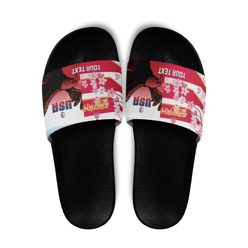USA and Japan Rugby Custom Slide Sandals Eagles Brave Blossoms Together Pacific - Wonder Print Shop