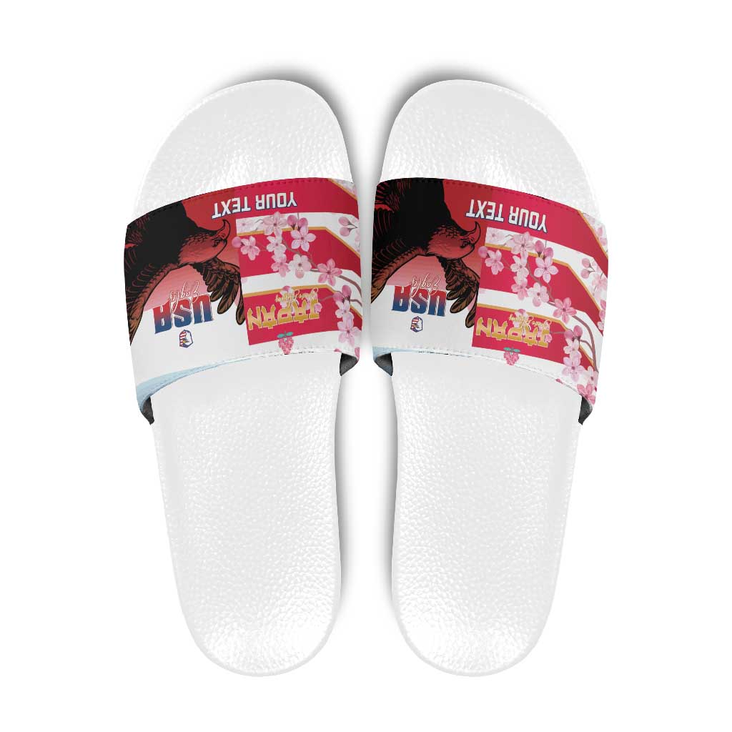 USA and Japan Rugby Custom Slide Sandals Eagles Brave Blossoms Together Pacific - Wonder Print Shop